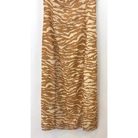 Camila Coelho Bailee Midi Slip Dress Womens L Brown Zebra Animal Print Slit - Picture 5 of 15